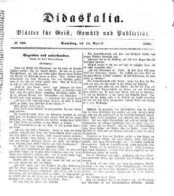 Didaskalia Samstag 11. April 1868