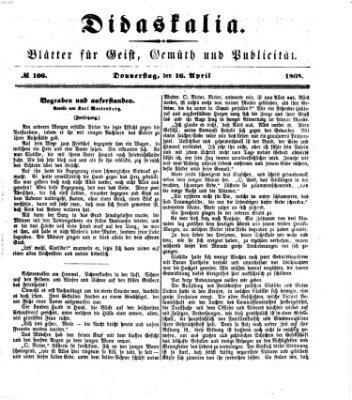 Didaskalia Donnerstag 16. April 1868