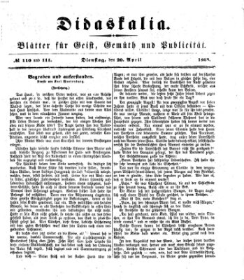 Didaskalia Montag 20. April 1868