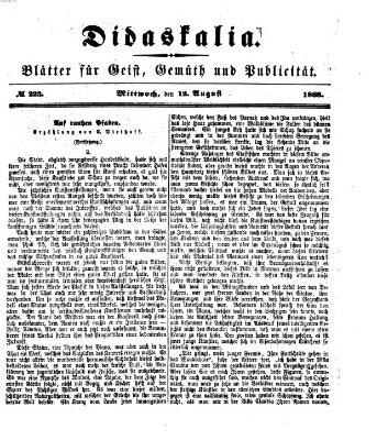 Didaskalia Mittwoch 12. August 1868