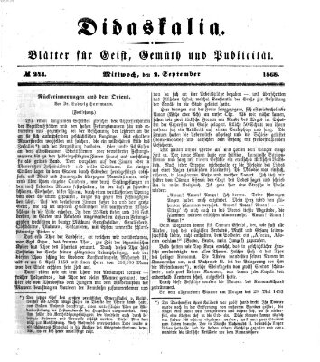 Didaskalia Mittwoch 2. September 1868