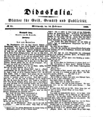 Didaskalia Mittwoch 10. Februar 1869