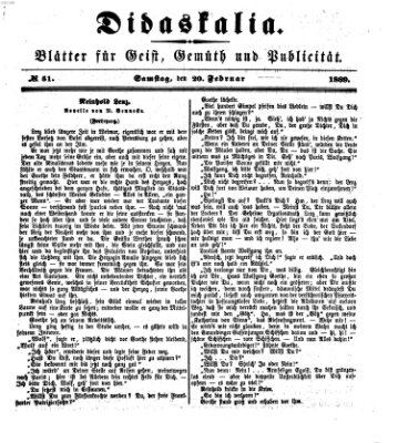 Didaskalia Samstag 20. Februar 1869