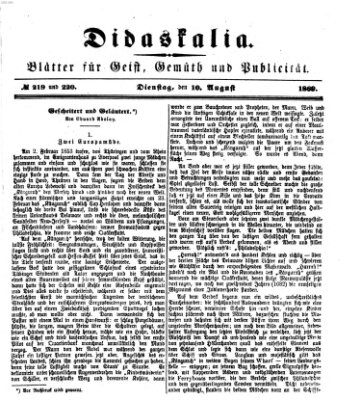 Didaskalia Dienstag 10. August 1869