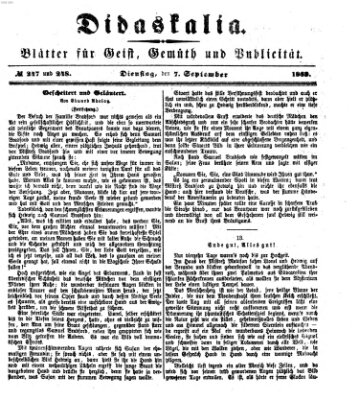 Didaskalia Dienstag 7. September 1869