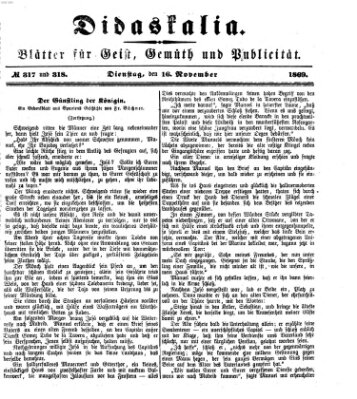 Didaskalia Dienstag 16. November 1869