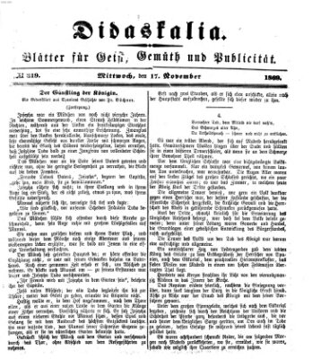 Didaskalia Mittwoch 17. November 1869