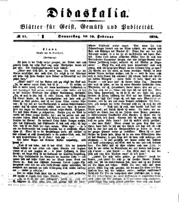 Didaskalia Donnerstag 10. Februar 1870