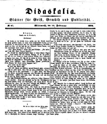 Didaskalia Mittwoch 16. Februar 1870