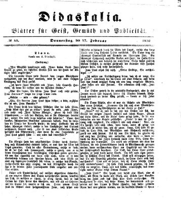 Didaskalia Donnerstag 17. Februar 1870