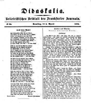 Didaskalia Samstag 2. April 1870