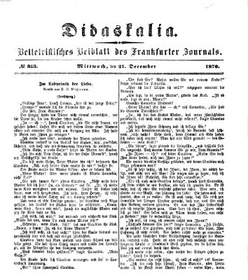 Didaskalia Mittwoch 21. Dezember 1870