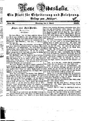 Neue Didaskalia (Pfälzer) Sonntag 1. April 1860