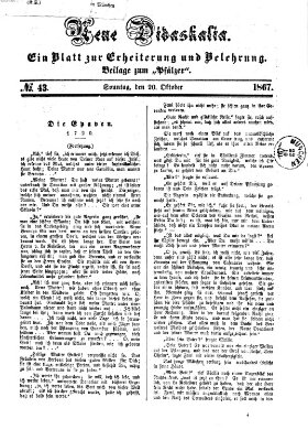 Neue Didaskalia (Pfälzer) Sonntag 20. Oktober 1867