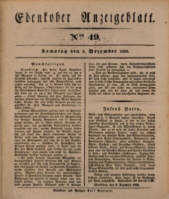 Der Eil-Bote aus dem Bezirk (Der Eilbote) Samstag 3. Dezember 1836