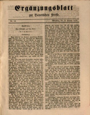 Die Bayerische Presse. Ergänzungsblatt zur Bayerischen Presse (Die Bayerische Presse) Samstag 16. Februar 1850