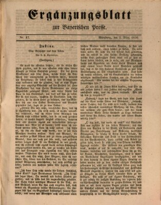 Die Bayerische Presse. Ergänzungsblatt zur Bayerischen Presse (Die Bayerische Presse) Samstag 2. März 1850