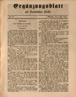 Die Bayerische Presse. Ergänzungsblatt zur Bayerischen Presse (Die Bayerische Presse) Samstag 1. Juni 1850