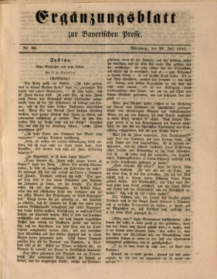 Die Bayerische Presse. Ergänzungsblatt zur Bayerischen Presse (Die Bayerische Presse) Mittwoch 31. Juli 1850