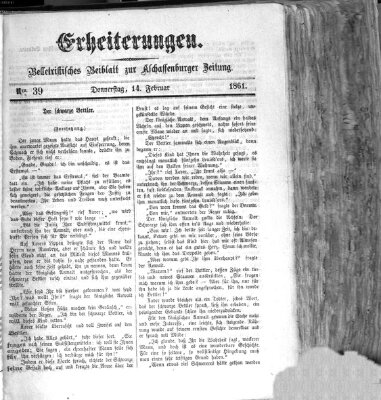 Erheiterungen (Aschaffenburger Zeitung) Donnerstag 14. Februar 1861