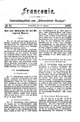 Franconia (Schweinfurter Anzeiger) Donnerstag 13. Februar 1868