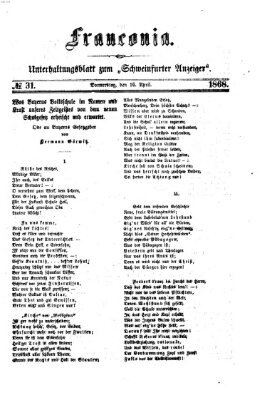 Franconia (Schweinfurter Anzeiger) Donnerstag 16. April 1868