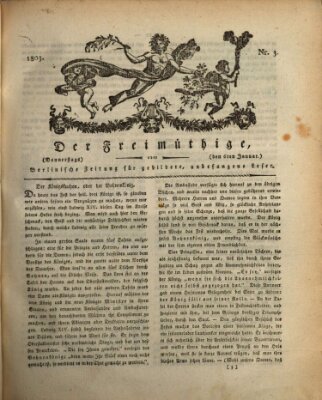 Der Freimüthige oder Berlinische Zeitung für gebildete, unbefangene Leser (Der Freimüthige oder Unterhaltungsblatt für gebildete, unbefangene Leser) Donnerstag 6. Januar 1803