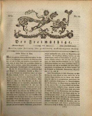 Der Freimüthige oder Berlinische Zeitung für gebildete, unbefangene Leser (Der Freimüthige oder Unterhaltungsblatt für gebildete, unbefangene Leser) Donnerstag 17. Februar 1803