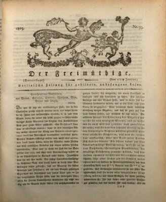 Der Freimüthige oder Berlinische Zeitung für gebildete, unbefangene Leser (Der Freimüthige oder Unterhaltungsblatt für gebildete, unbefangene Leser) Donnerstag 16. Juni 1803