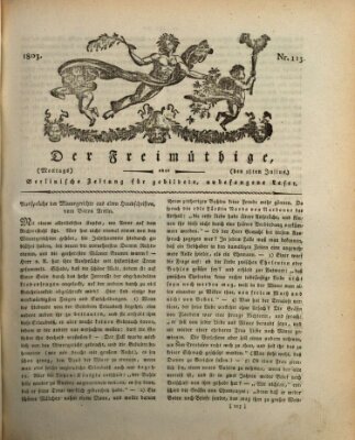 Der Freimüthige oder Berlinische Zeitung für gebildete, unbefangene Leser (Der Freimüthige oder Unterhaltungsblatt für gebildete, unbefangene Leser) Montag 18. Juli 1803