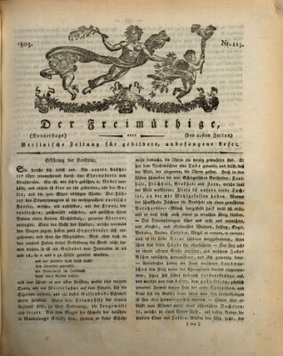 Der Freimüthige oder Berlinische Zeitung für gebildete, unbefangene Leser (Der Freimüthige oder Unterhaltungsblatt für gebildete, unbefangene Leser) Donnerstag 21. Juli 1803