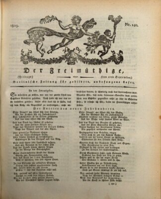 Der Freimüthige oder Berlinische Zeitung für gebildete, unbefangene Leser (Der Freimüthige oder Unterhaltungsblatt für gebildete, unbefangene Leser) Freitag 2. September 1803