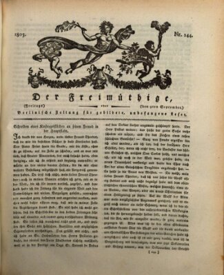 Der Freimüthige oder Berlinische Zeitung für gebildete, unbefangene Leser (Der Freimüthige oder Unterhaltungsblatt für gebildete, unbefangene Leser) Freitag 9. September 1803