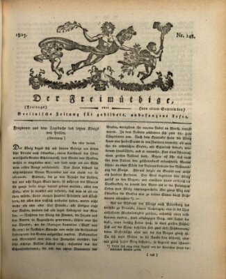 Der Freimüthige oder Berlinische Zeitung für gebildete, unbefangene Leser (Der Freimüthige oder Unterhaltungsblatt für gebildete, unbefangene Leser) Freitag 16. September 1803