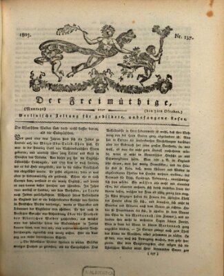 Der Freimüthige oder Berlinische Zeitung für gebildete, unbefangene Leser (Der Freimüthige oder Unterhaltungsblatt für gebildete, unbefangene Leser) Montag 3. Oktober 1803