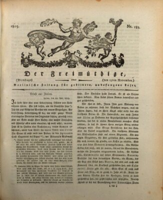 Der Freimüthige oder Berlinische Zeitung für gebildete, unbefangene Leser (Der Freimüthige oder Unterhaltungsblatt für gebildete, unbefangene Leser) Dienstag 15. November 1803