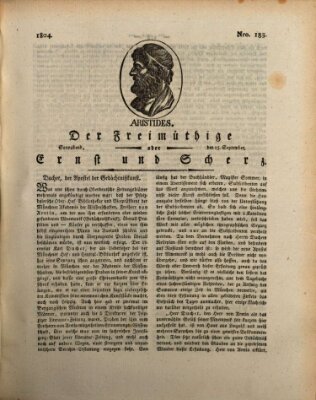 Der Freimüthige oder Ernst und Scherz (Der Freimüthige oder Unterhaltungsblatt für gebildete, unbefangene Leser) Samstag 15. September 1804