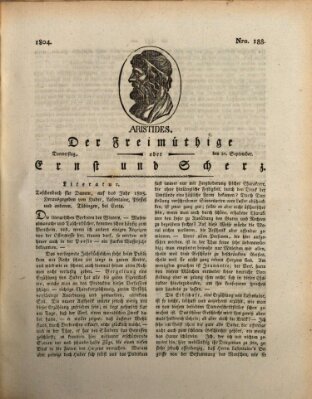 Der Freimüthige oder Ernst und Scherz (Der Freimüthige oder Unterhaltungsblatt für gebildete, unbefangene Leser) Donnerstag 20. September 1804