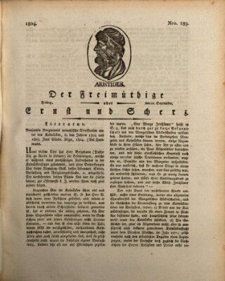 Der Freimüthige oder Ernst und Scherz (Der Freimüthige oder Unterhaltungsblatt für gebildete, unbefangene Leser) Freitag 21. September 1804