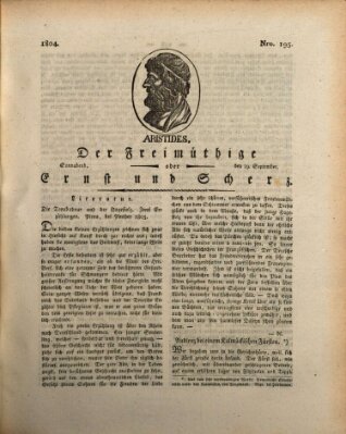 Der Freimüthige oder Ernst und Scherz (Der Freimüthige oder Unterhaltungsblatt für gebildete, unbefangene Leser) Samstag 29. September 1804