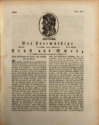 Der Freimüthige oder Ernst und Scherz (Der Freimüthige oder Unterhaltungsblatt für gebildete, unbefangene Leser) Montag 8. Oktober 1804