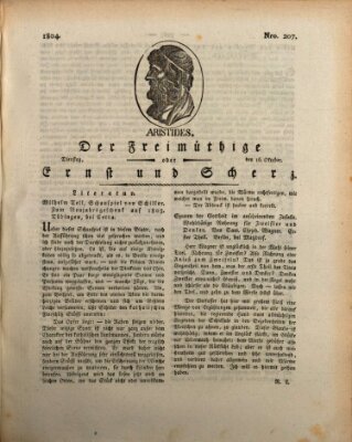 Der Freimüthige oder Ernst und Scherz (Der Freimüthige oder Unterhaltungsblatt für gebildete, unbefangene Leser) Dienstag 16. Oktober 1804