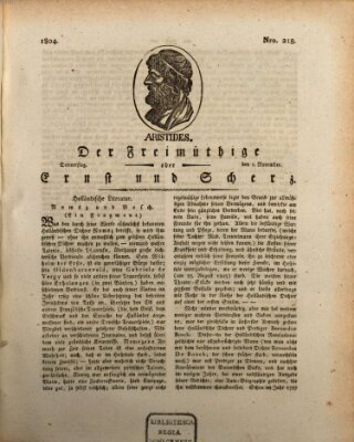 Der Freimüthige oder Ernst und Scherz (Der Freimüthige oder Unterhaltungsblatt für gebildete, unbefangene Leser) Donnerstag 1. November 1804