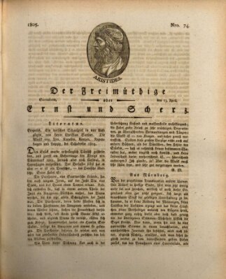 Der Freimüthige oder Ernst und Scherz (Der Freimüthige oder Unterhaltungsblatt für gebildete, unbefangene Leser) Samstag 13. April 1805