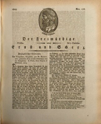 Der Freimüthige oder Ernst und Scherz (Der Freimüthige oder Unterhaltungsblatt für gebildete, unbefangene Leser) Dienstag 3. September 1805