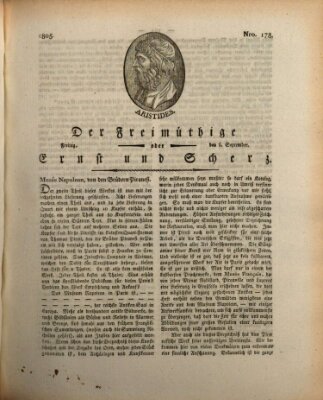 Der Freimüthige oder Ernst und Scherz (Der Freimüthige oder Unterhaltungsblatt für gebildete, unbefangene Leser) Freitag 6. September 1805