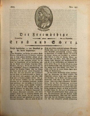 Der Freimüthige oder Ernst und Scherz (Der Freimüthige oder Unterhaltungsblatt für gebildete, unbefangene Leser) Donnerstag 19. September 1805