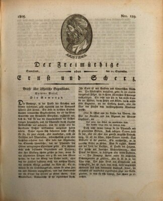 Der Freimüthige oder Ernst und Scherz (Der Freimüthige oder Unterhaltungsblatt für gebildete, unbefangene Leser) Samstag 21. September 1805