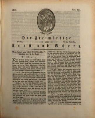 Der Freimüthige oder Ernst und Scherz (Der Freimüthige oder Unterhaltungsblatt für gebildete, unbefangene Leser) Dienstag 24. September 1805