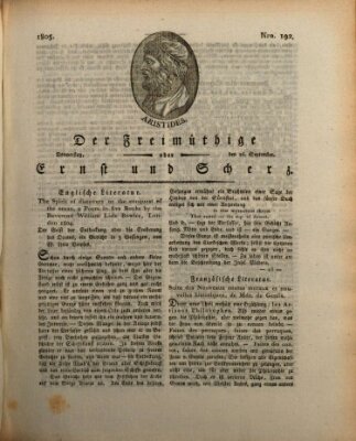 Der Freimüthige oder Ernst und Scherz (Der Freimüthige oder Unterhaltungsblatt für gebildete, unbefangene Leser) Donnerstag 26. September 1805